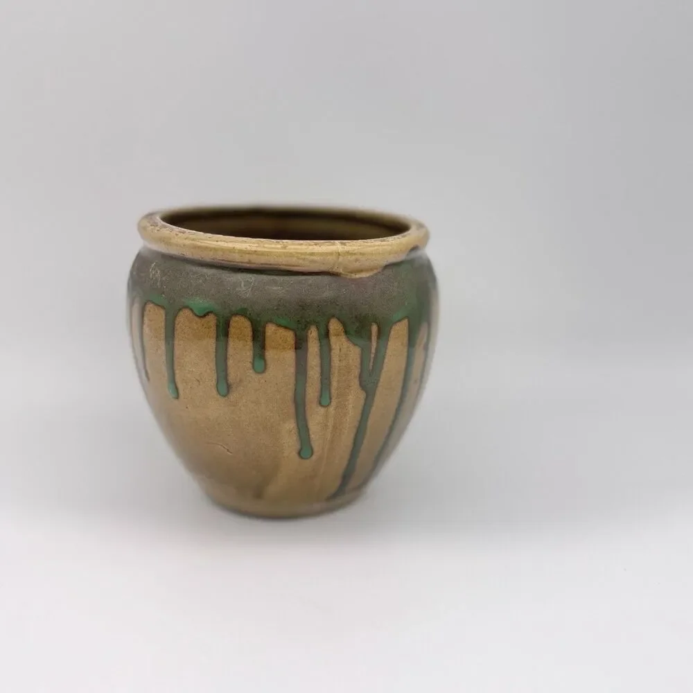Art Pottery Drip Glaze Jar Stoneware Hand Thrown Vase Utensil Holder